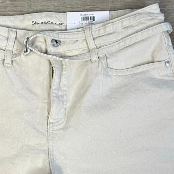 Style & Co. High rise belted cream denim jeans shorts, feminine, summer #3671 - Picture 7 of 8